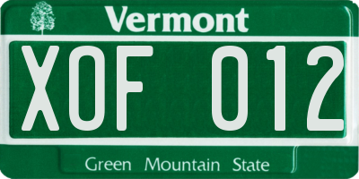 VT license plate XOF012