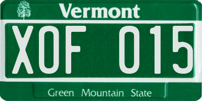 VT license plate XOF015