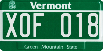 VT license plate XOF018