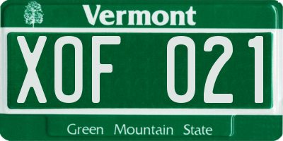 VT license plate XOF021