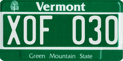 VT license plate XOF030