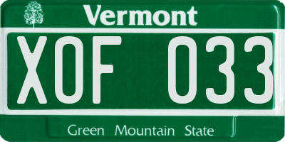 VT license plate XOF033