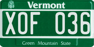 VT license plate XOF036