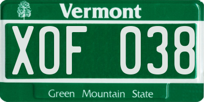 VT license plate XOF038