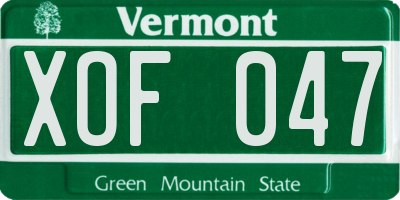 VT license plate XOF047