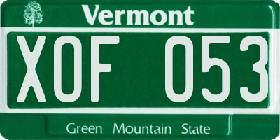 VT license plate XOF053