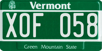 VT license plate XOF058