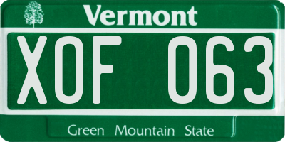 VT license plate XOF063