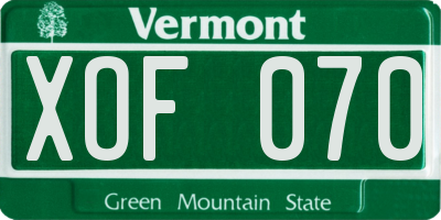 VT license plate XOF070