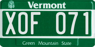 VT license plate XOF071