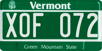 VT license plate XOF072