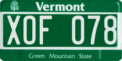 VT license plate XOF078