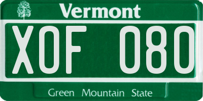 VT license plate XOF080