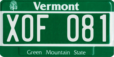 VT license plate XOF081