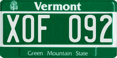 VT license plate XOF092