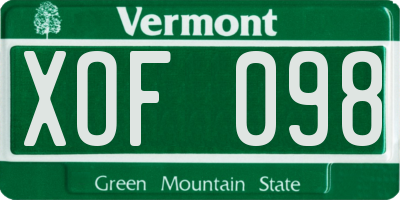 VT license plate XOF098