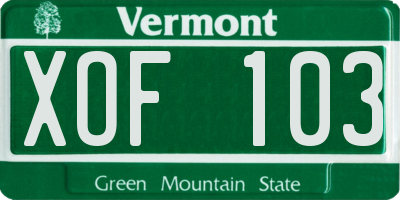 VT license plate XOF103