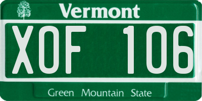 VT license plate XOF106