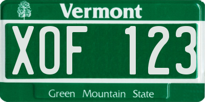VT license plate XOF123