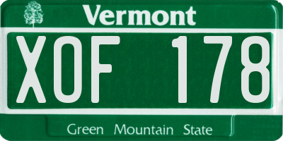 VT license plate XOF178