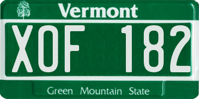 VT license plate XOF182
