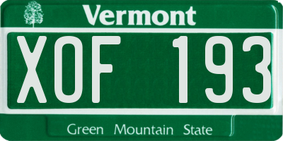VT license plate XOF193