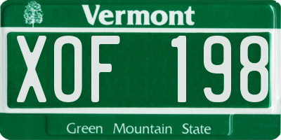 VT license plate XOF198