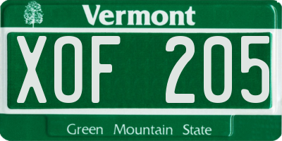 VT license plate XOF205