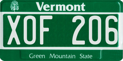VT license plate XOF206