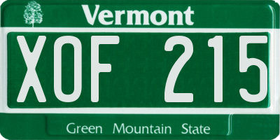 VT license plate XOF215