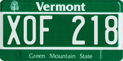 VT license plate XOF218