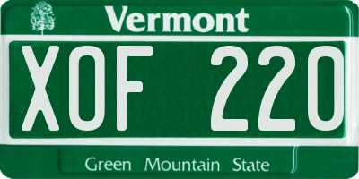 VT license plate XOF220