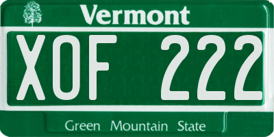 VT license plate XOF222