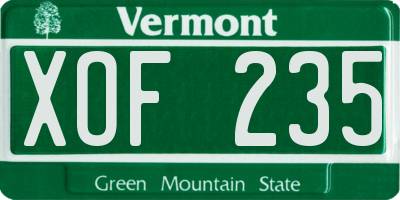 VT license plate XOF235