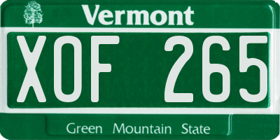 VT license plate XOF265