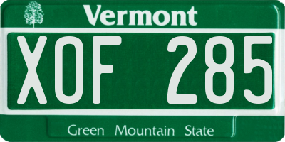 VT license plate XOF285