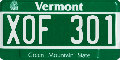 VT license plate XOF301