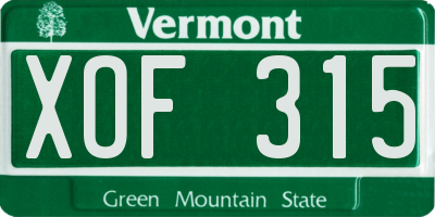 VT license plate XOF315