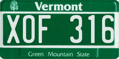 VT license plate XOF316
