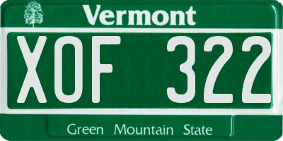 VT license plate XOF322