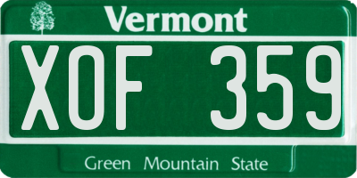 VT license plate XOF359
