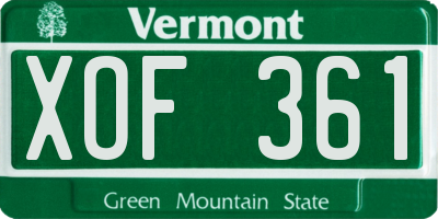 VT license plate XOF361