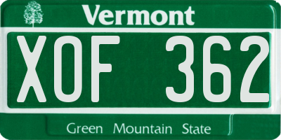 VT license plate XOF362