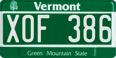 VT license plate XOF386