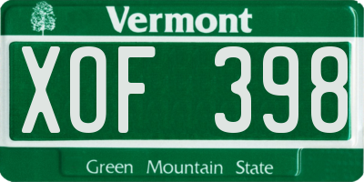 VT license plate XOF398