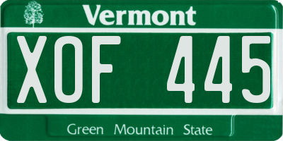 VT license plate XOF445