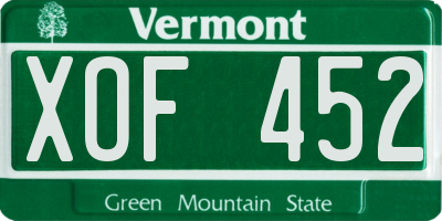 VT license plate XOF452