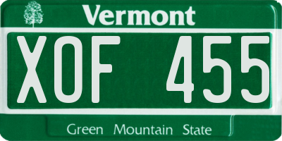 VT license plate XOF455