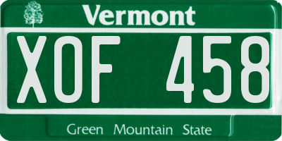 VT license plate XOF458