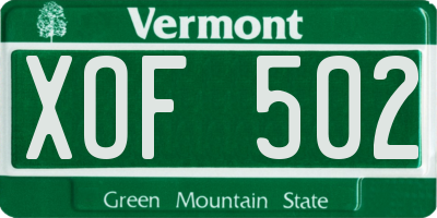 VT license plate XOF502